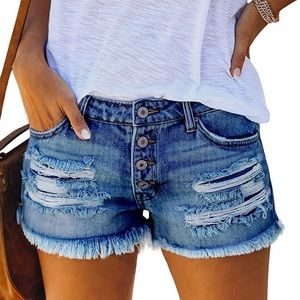 Denim cutoff button fly shorts in XL.